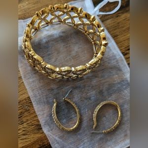 Monet Gold with Crystals Bracelet and Loop Earrings - Beautiful!
